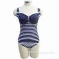 Women's Striped Swimsuit, Molded Cup, Dotty Fabric on Cups, Metal Trim at CF, Wide Strap, Full Line